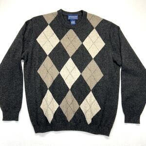 Davis & Squire Sweater Mens XL Gray Cashmere 2 Ply Argyle Crewneck Pullover